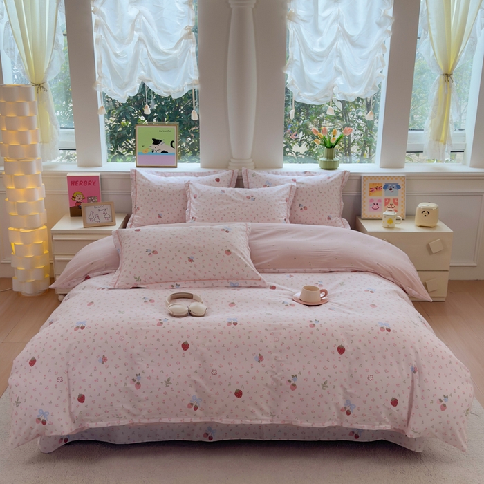 91家纺网 家纺一手货源 找家纺 铭博家纺 2026新款100%全棉纯棉四件套第一批 温暖思绪-粉