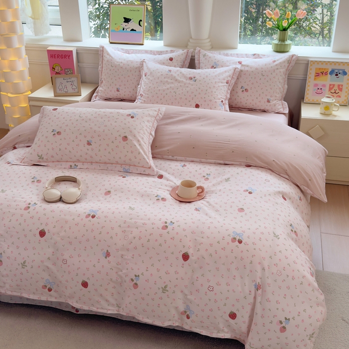 91家纺网 家纺一手货源 找家纺 铭博家纺 2026新款100%全棉纯棉四件套第一批 温暖思绪-粉