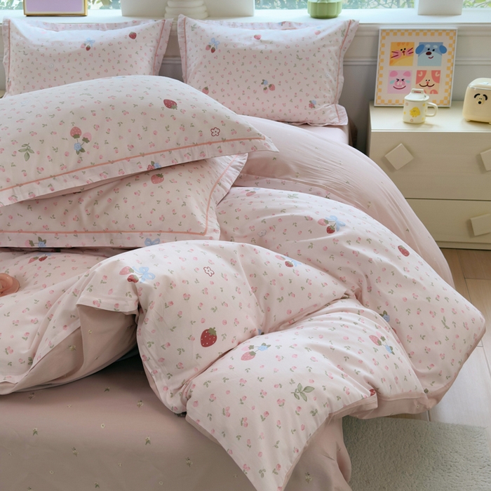 91家纺网 家纺一手货源 找家纺 铭博家纺 2026新款100%全棉纯棉四件套第一批 温暖思绪-粉