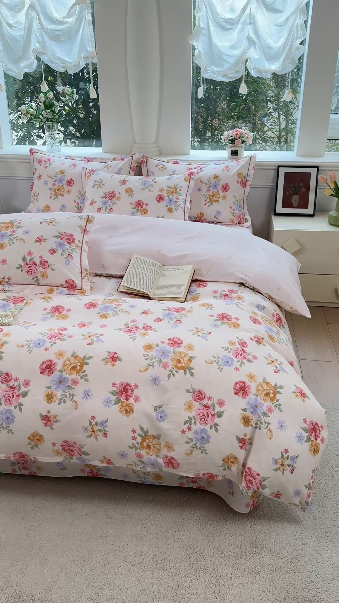 91家纺网 家纺一手货源 找家纺 铭博家纺 2026新款100%全棉纯棉四件套第一批 花萃清风-粉