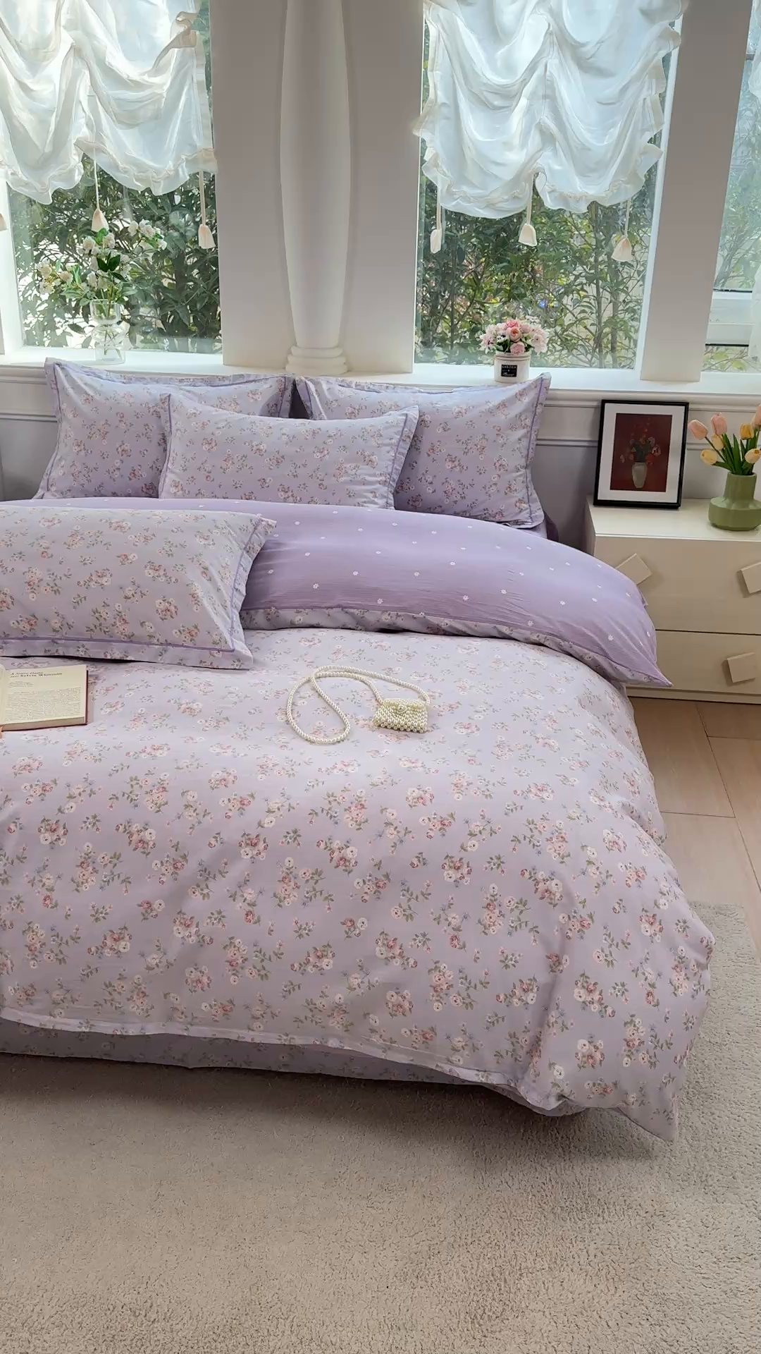 91家纺网 家纺一手货源 找家纺 铭博家纺 2026新款100%全棉纯棉四件套第一批 云梦海棠-紫