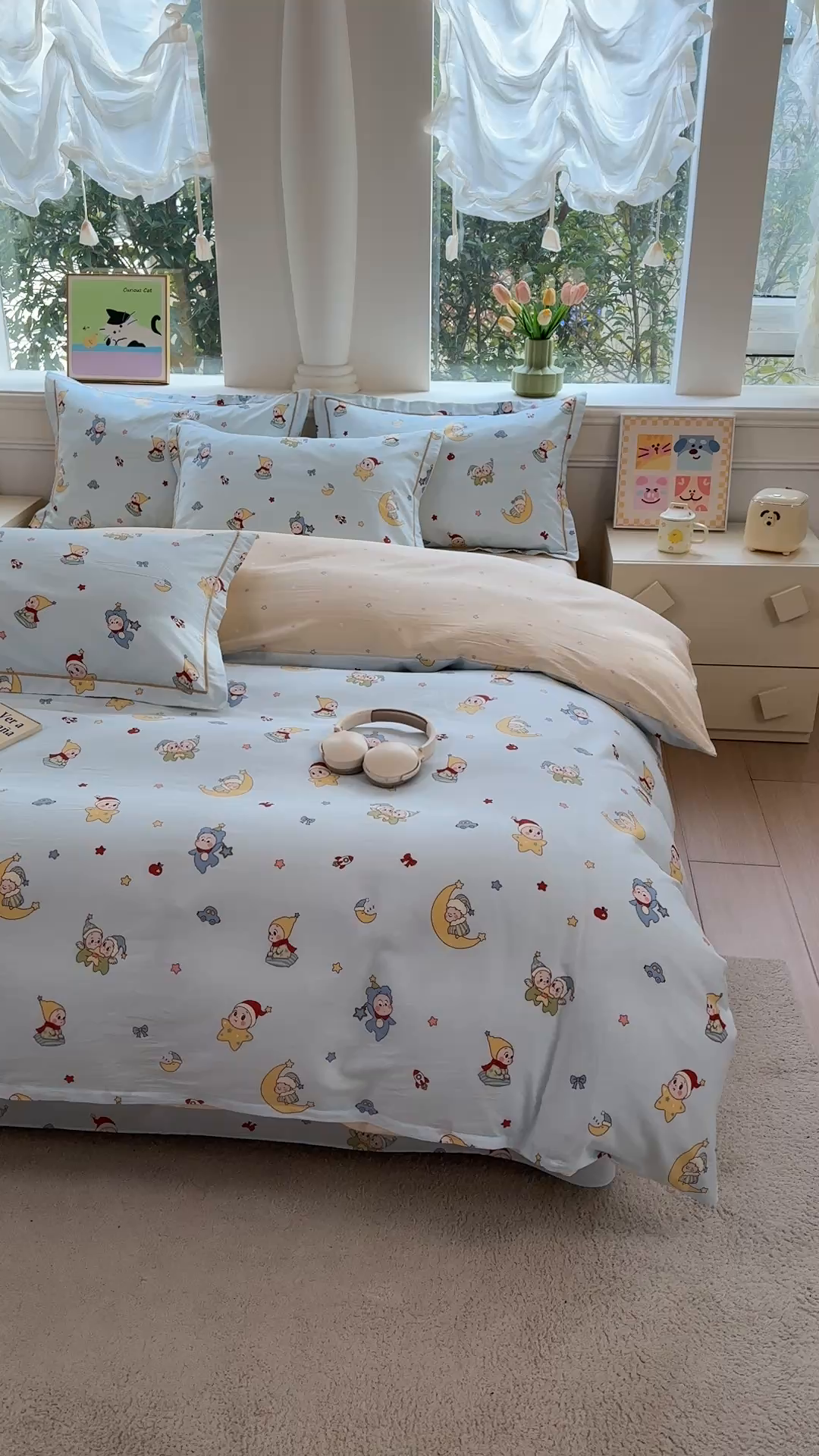 91家纺网 家纺一手货源 找家纺 铭博家纺 2026新款100%全棉纯棉四件套第一批 元气精灵-蓝