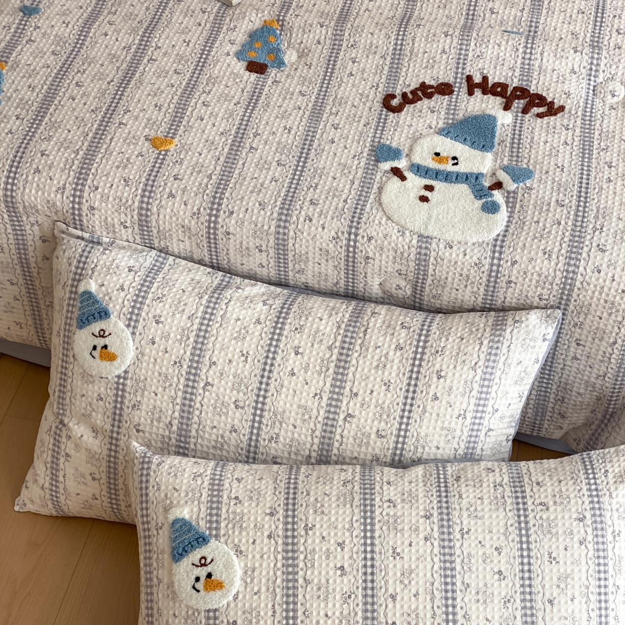 91家纺网 家纺一手货源 找家纺 （总）鸣升家纺 2026新款a类全棉华夫格贴布绣全棉夏被四件套空调被芯夏凉被棉花被