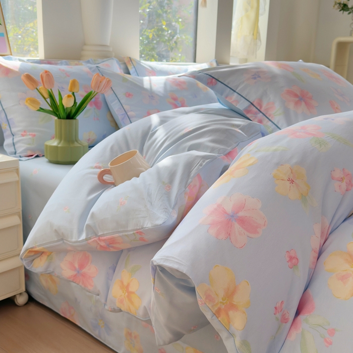 91家纺网 家纺一手货源 找家纺 铭博家纺 2026新款100%全棉纯棉单被套单品被套单件被套第一批 朵唯-蓝