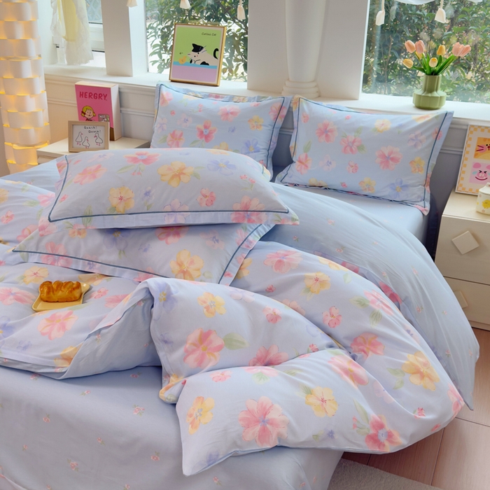 91家纺网 家纺一手货源 找家纺 铭博家纺 2026新款100%全棉纯棉单被套单品被套单件被套第一批 朵唯-蓝