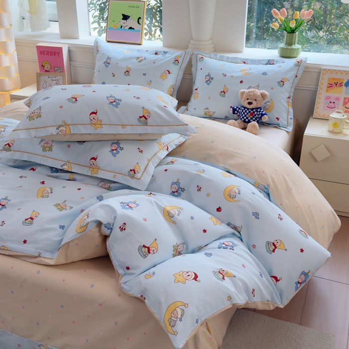 91家纺网 家纺一手货源 找家纺 铭博家纺 2026新款100%全棉纯棉单被套单品被套单件被套第一批 元气精灵-蓝