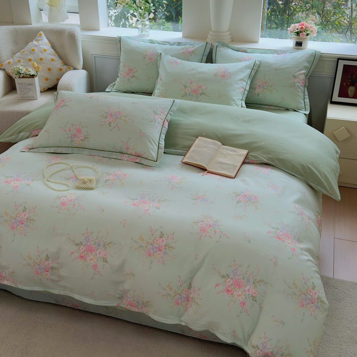 91家纺网 家纺一手货源 找家纺 铭博家纺 2026新款100%全棉纯棉单被套单品被套单件被套第一批 江南小调-绿