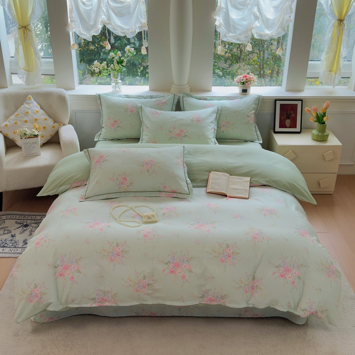 91家纺网 家纺一手货源 找家纺 铭博家纺 2026新款100%全棉纯棉单被套单品被套单件被套第一批 江南小调-绿