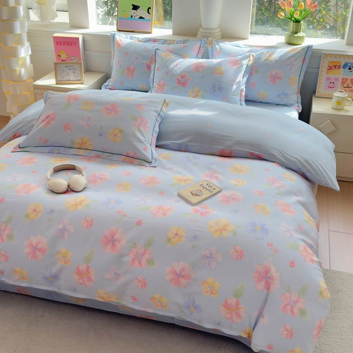 91家纺网 家纺一手货源 找家纺 铭博家纺 2026新款100%全棉纯棉单被套单品被套单件被套第一批 朵唯-蓝