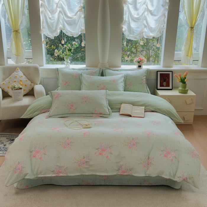 91家纺网 家纺一手货源 找家纺 铭博家纺 2026新款100%全棉纯棉单被套单品被套单件被套第一批 江南小调-绿