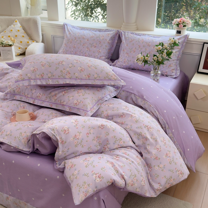 91家纺网 家纺一手货源 找家纺 铭博家纺 2026新款100%全棉纯棉单被套单品被套单件被套第一批 云梦海棠-紫