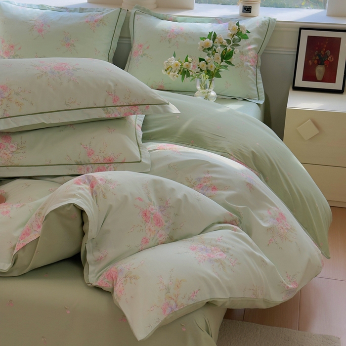 91家纺网 家纺一手货源 找家纺 铭博家纺 2026新款100%全棉纯棉单被套单品被套单件被套第一批 江南小调-绿