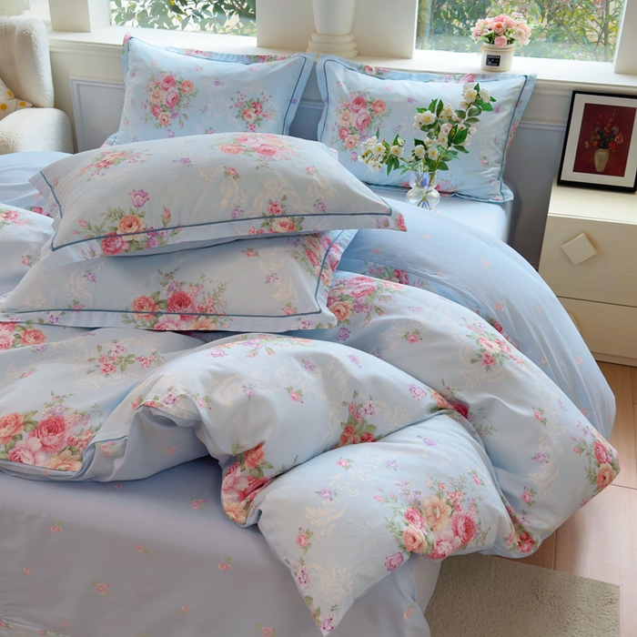 91家纺网 家纺一手货源 找家纺 铭博家纺 2026新款100%全棉纯棉单被套单品被套单件被套第一批 云舒花-蓝