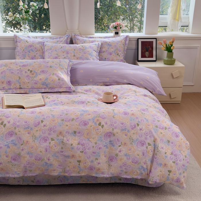 91家纺网 家纺一手货源 找家纺 铭博家纺 2026新款100%全棉纯棉单被套单品被套单件被套第一批 花开似锦-紫