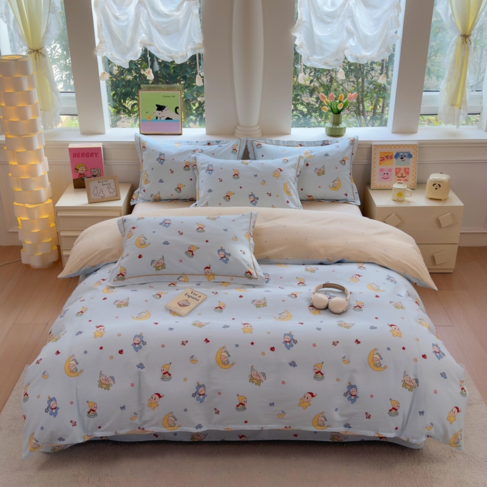 91家纺网 家纺一手货源 找家纺 铭博家纺 2026新款100%全棉纯棉单被套单品被套单件被套第一批 元气精灵-蓝