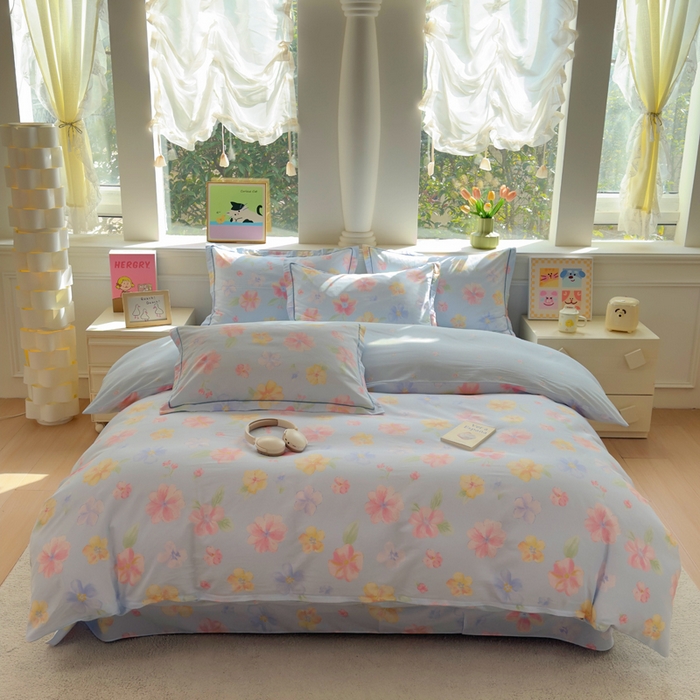 91家纺网 家纺一手货源 找家纺 铭博家纺 2026新款100%全棉纯棉单被套单品被套单件被套第一批 朵唯-蓝