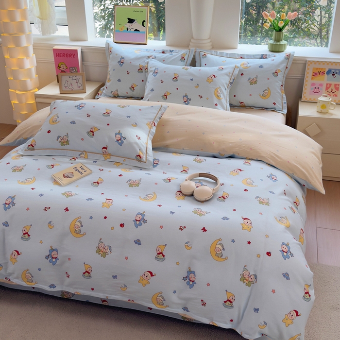 91家纺网 家纺一手货源 找家纺 铭博家纺 2026新款100%全棉纯棉单被套单品被套单件被套第一批 元气精灵-蓝