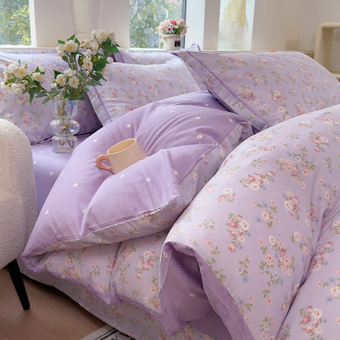 91家纺网 家纺一手货源 找家纺 铭博家纺 2026新款100%全棉纯棉单被套单品被套单件被套第一批 云梦海棠-紫