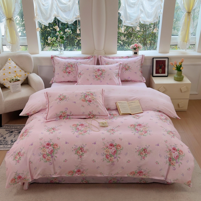 91家纺网 家纺一手货源 找家纺 铭博家纺 2026新款100%全棉纯棉单被套单品被套单件被套第一批 云舒花-粉