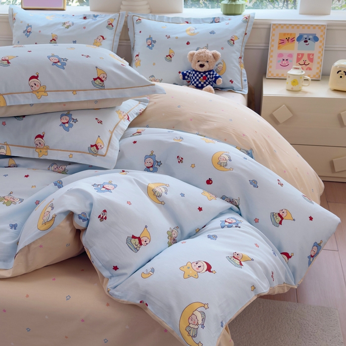 91家纺网 家纺一手货源 找家纺 铭博家纺 2026新款100%全棉纯棉单被套单品被套单件被套第一批 元气精灵-蓝