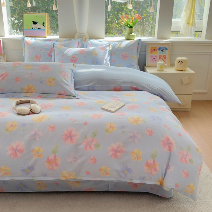 91家纺网 家纺一手货源 找家纺 铭博家纺 2026新款100%全棉纯棉单被套单品被套单件被套第一批 朵唯-蓝