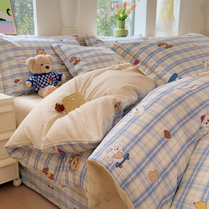 91家纺网 家纺一手货源 找家纺 铭博家纺 2026新款100%全棉纯棉单被套单品被套单件被套第一批 俏皮狗蓝