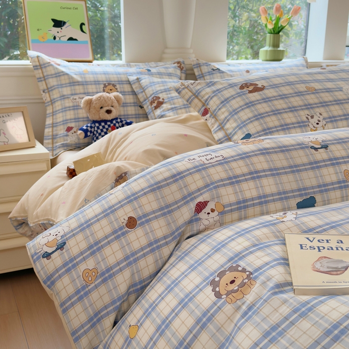 铭博家纺 2026新款100%全棉纯棉单被套单品被套单件被套第一批 俏皮狗蓝