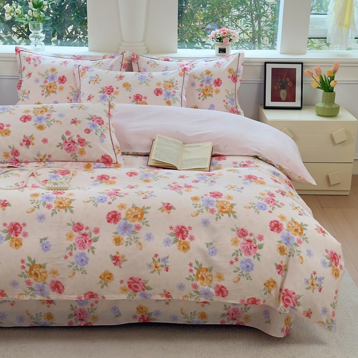 91家纺网 家纺一手货源 找家纺 铭博家纺 2026新款100%全棉纯棉单被套单品被套单件被套第一批 花萃清风-粉