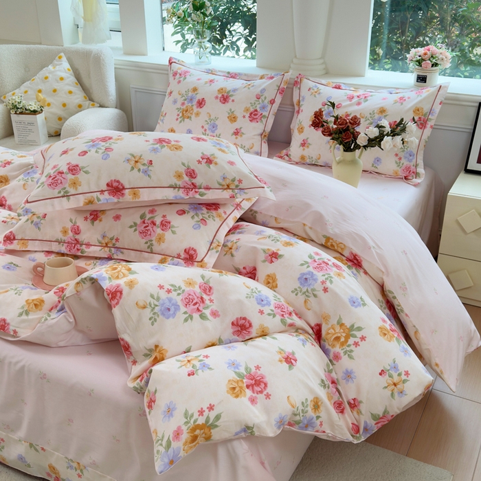 91家纺网 家纺一手货源 找家纺 铭博家纺 2026新款100%全棉纯棉单被套单品被套单件被套第一批 花萃清风-粉