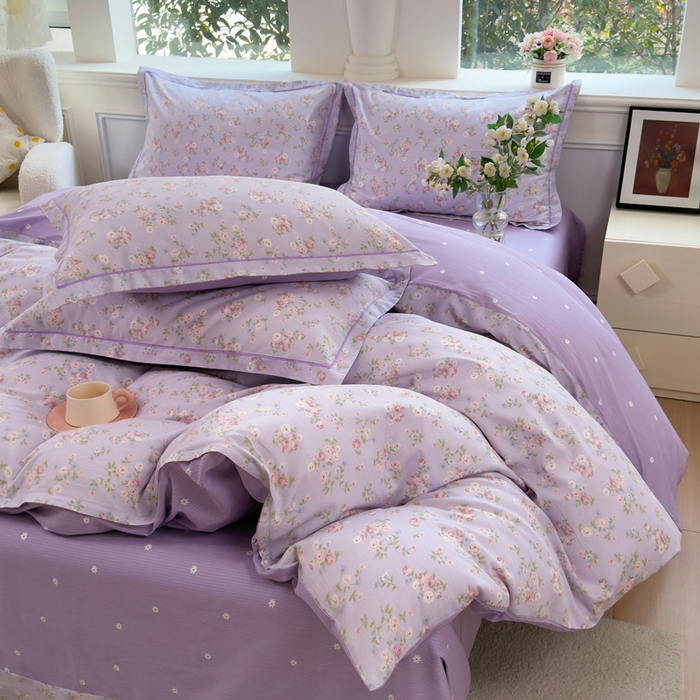 91家纺网 家纺一手货源 找家纺 铭博家纺 2026新款100%全棉纯棉单被套单品被套单件被套第一批 云梦海棠-紫