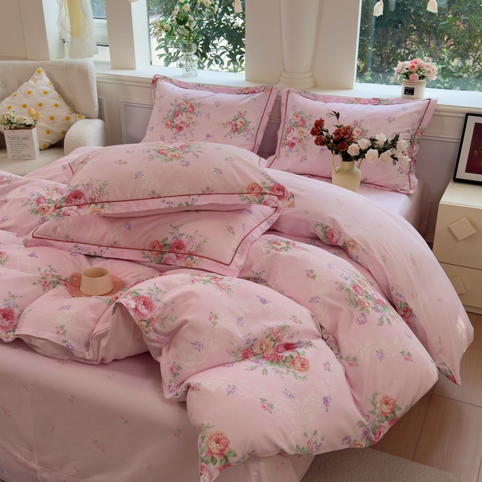 91家纺网 家纺一手货源 找家纺 铭博家纺 2026新款100%全棉纯棉单被套单品被套单件被套第一批 云舒花-粉