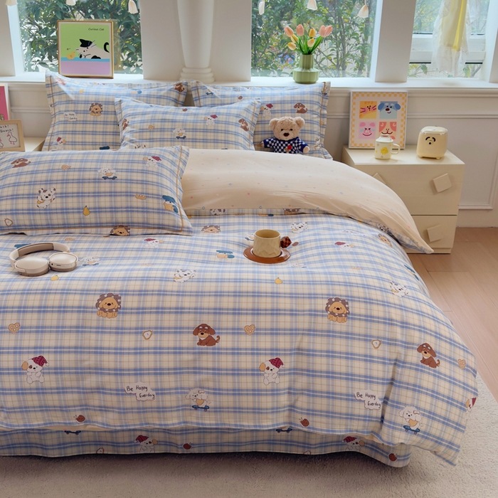 91家纺网 家纺一手货源 找家纺 铭博家纺 2026新款100%全棉纯棉单被套单品被套单件被套第一批 俏皮狗蓝