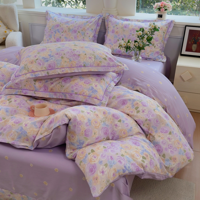 91家纺网 家纺一手货源 找家纺 铭博家纺 2026新款100%全棉纯棉单被套单品被套单件被套第一批 花开似锦-紫