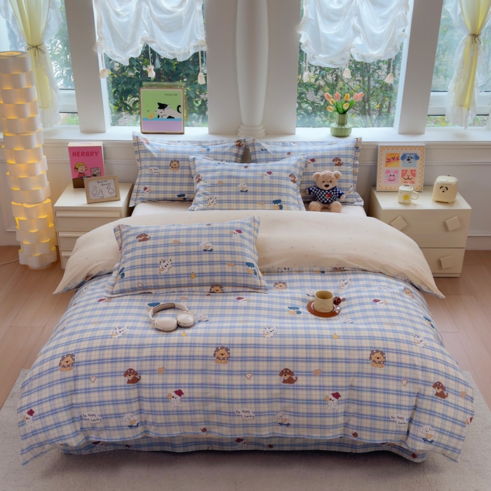 91家纺网 家纺一手货源 找家纺 铭博家纺 2026新款100%全棉纯棉单被套单品被套单件被套第一批 俏皮狗蓝