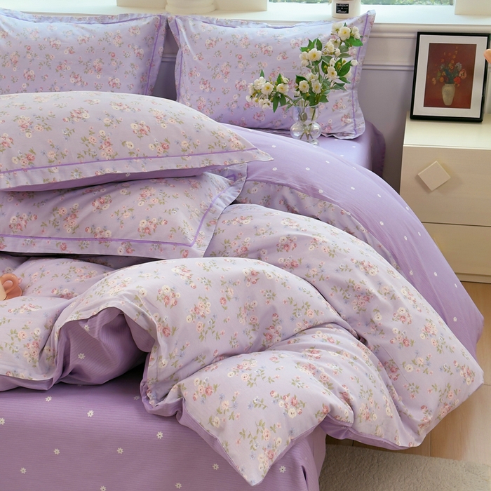 91家纺网 家纺一手货源 找家纺 铭博家纺 2026新款100%全棉纯棉单被套单品被套单件被套第一批 云梦海棠-紫