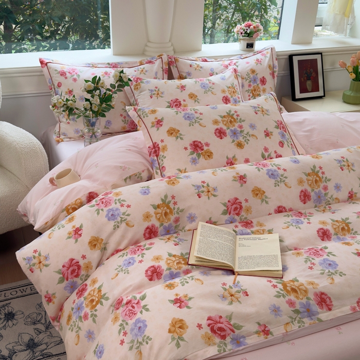 91家纺网 家纺一手货源 找家纺 铭博家纺 2026新款100%全棉纯棉单被套单品被套单件被套第一批 花萃清风-粉