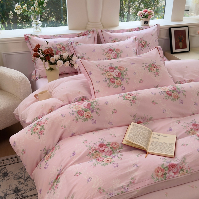 91家纺网 家纺一手货源 找家纺 铭博家纺 2026新款100%全棉纯棉单被套单品被套单件被套第一批 云舒花-粉