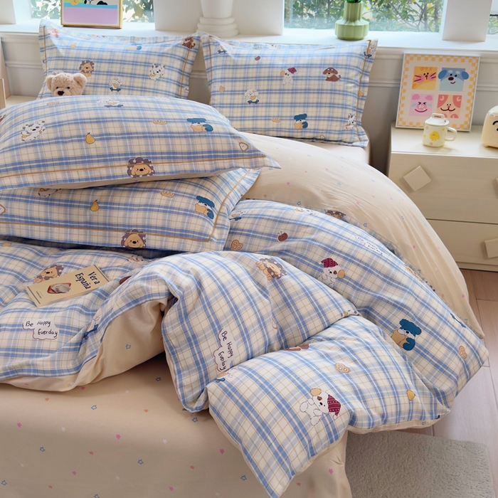 91家纺网 家纺一手货源 找家纺 铭博家纺 2026新款100%全棉纯棉单被套单品被套单件被套第一批 俏皮狗蓝