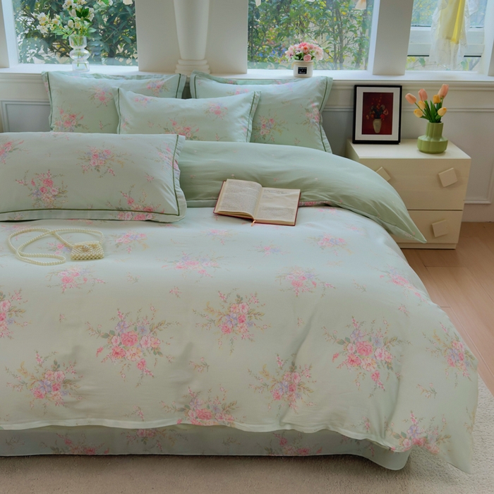 91家纺网 家纺一手货源 找家纺 铭博家纺 2026新款100%全棉纯棉单被套单品被套单件被套第一批 江南小调-绿