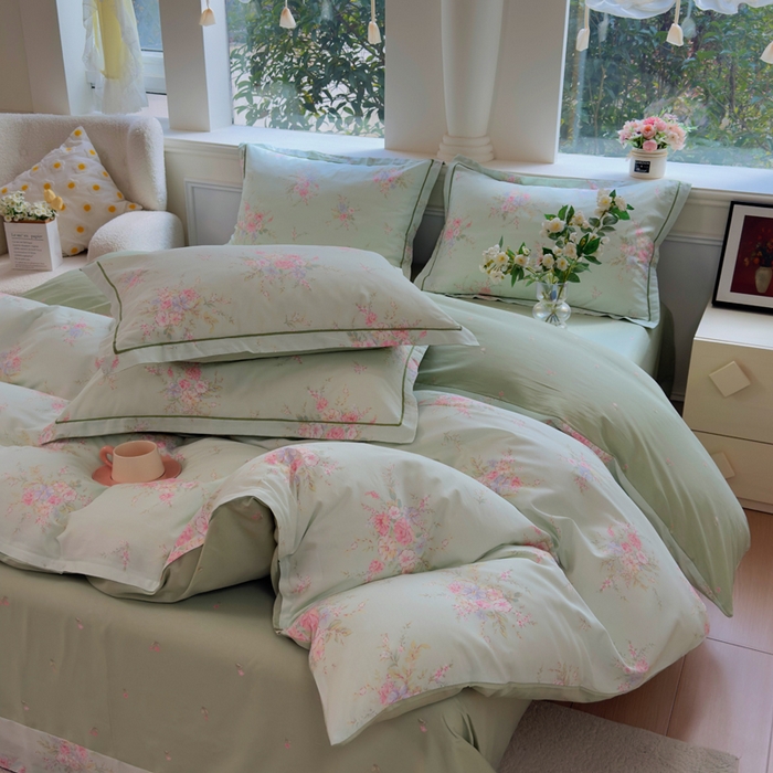 91家纺网 家纺一手货源 找家纺 铭博家纺 2026新款100%全棉纯棉单被套单品被套单件被套第一批 江南小调-绿