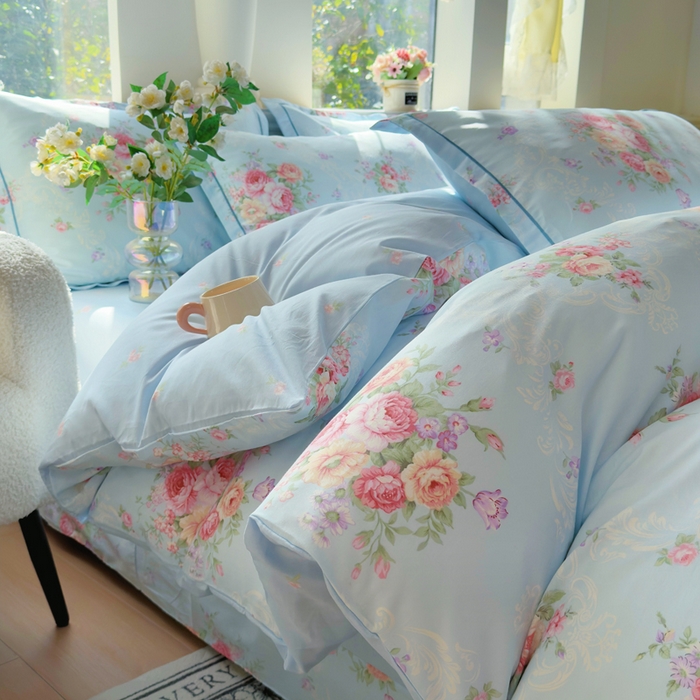 91家纺网 家纺一手货源 找家纺 铭博家纺 2026新款100%全棉纯棉单被套单品被套单件被套第一批 云舒花-蓝