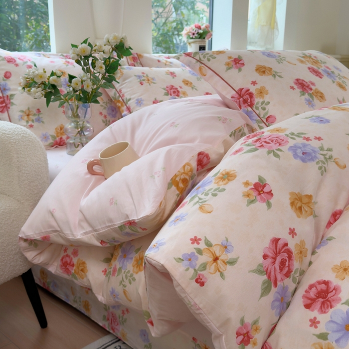 91家纺网 家纺一手货源 找家纺 铭博家纺 2026新款100%全棉纯棉单被套单品被套单件被套第一批 花萃清风-粉