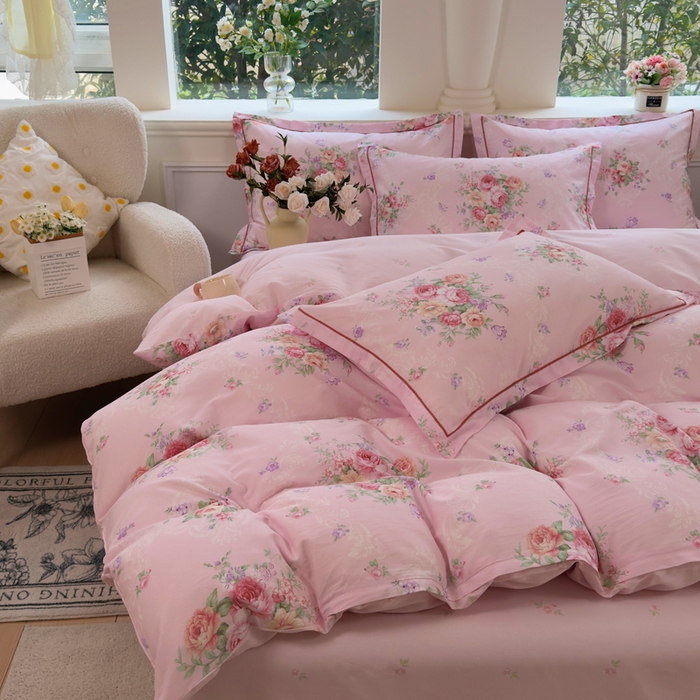 91家纺网 家纺一手货源 找家纺 铭博家纺 2026新款100%全棉纯棉单被套单品被套单件被套第一批 云舒花-粉