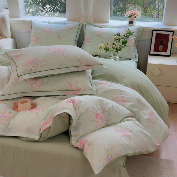 91家纺网 家纺一手货源 找家纺 铭博家纺 2026新款100%全棉纯棉单被套单品被套单件被套第一批 江南小调-绿