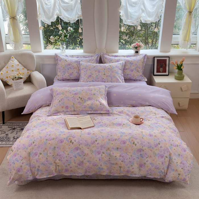 91家纺网 家纺一手货源 找家纺 铭博家纺 2026新款100%全棉纯棉单被套单品被套单件被套第一批 花开似锦-紫