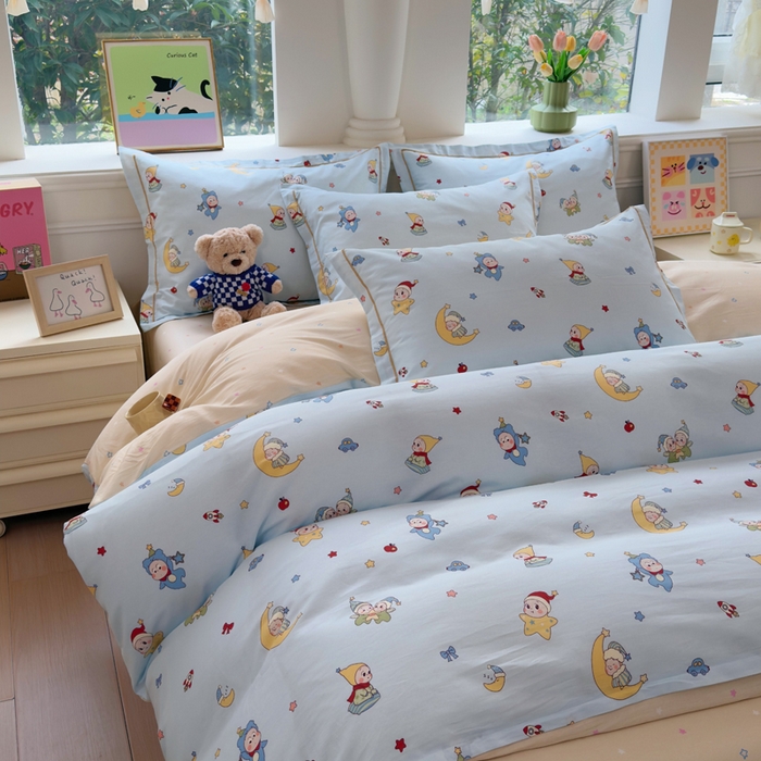 91家纺网 家纺一手货源 找家纺 铭博家纺 2026新款100%全棉纯棉单被套单品被套单件被套第一批 元气精灵-蓝