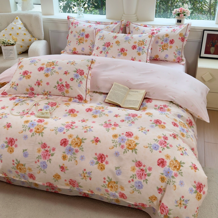 91家纺网 家纺一手货源 找家纺 铭博家纺 2026新款100%全棉纯棉单被套单品被套单件被套第一批 花萃清风-粉