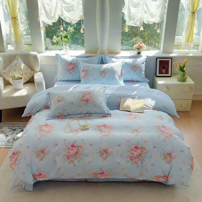 91家纺网 家纺一手货源 找家纺 铭博家纺 2026新款100%全棉纯棉单被套单品被套单件被套第一批 云舒花-蓝