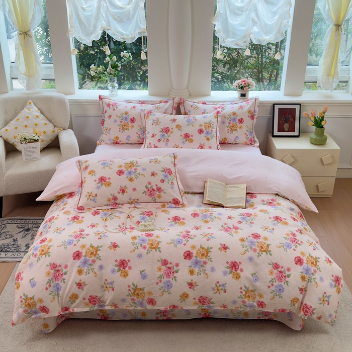 91家纺网 家纺一手货源 找家纺 铭博家纺 2026新款100%全棉纯棉单被套单品被套单件被套第一批 花萃清风-粉