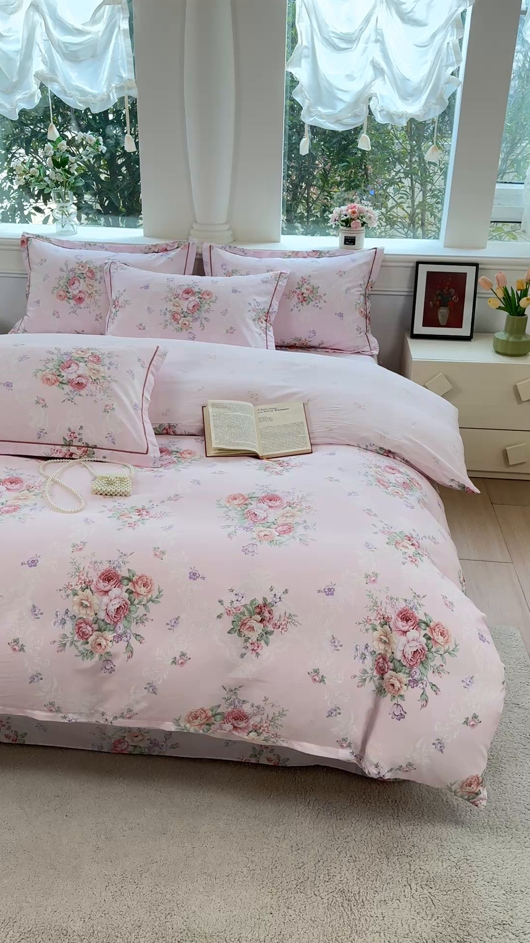 91家纺网 家纺一手货源 找家纺 铭博家纺 2026新款100%全棉纯棉单被套单品被套单件被套第一批 云舒花-粉